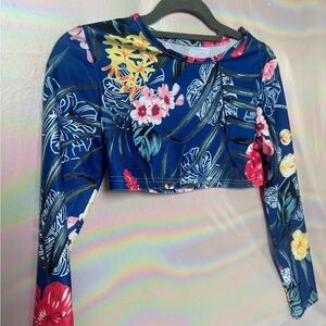 Blue Floral Long-Sleeve Swim Set (XS–S) Never Worn